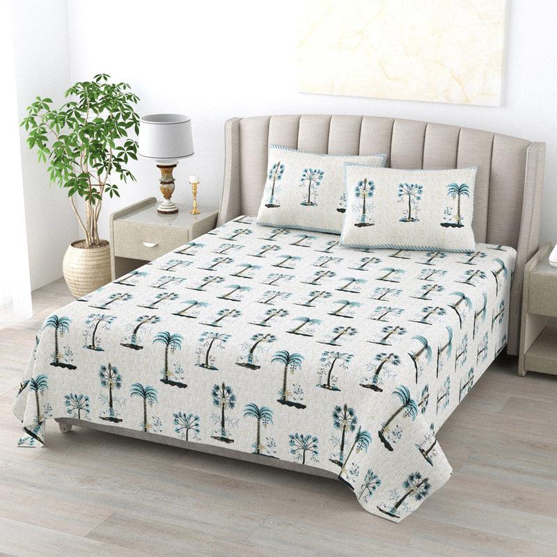 Buy Sienna Tropica Bedsheet - White & Blue Bedsheets from Vaaree