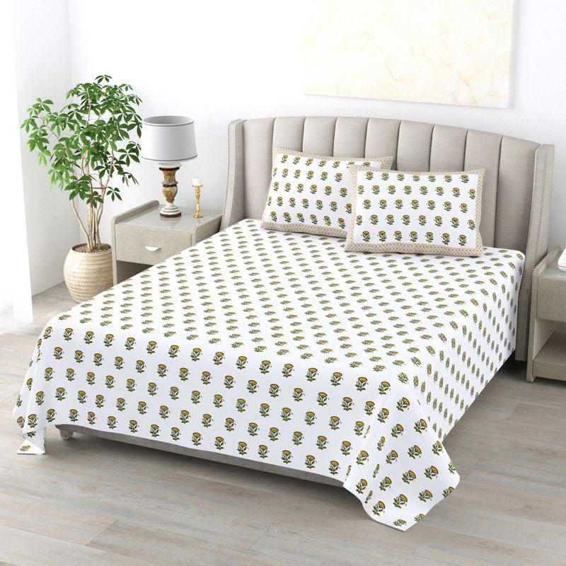 Buy Sherry Floral Bedsheet - White & Beige Bedsheets from Vaaree