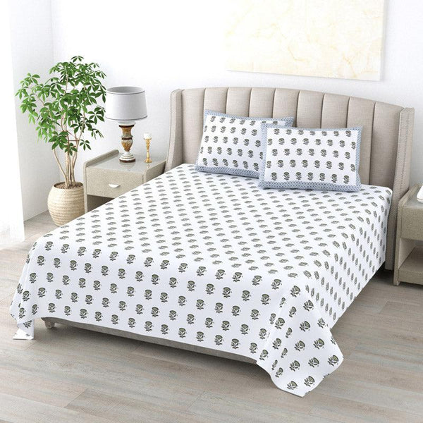 Buy Sherry Floral Bedsheet - White & Grey Bedsheets from Vaaree