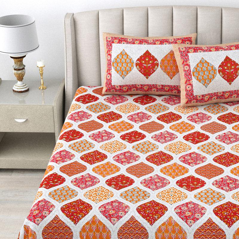 Buy Sapphie Ethnic Bedsheet - Red & Orange Bedsheets from Vaaree