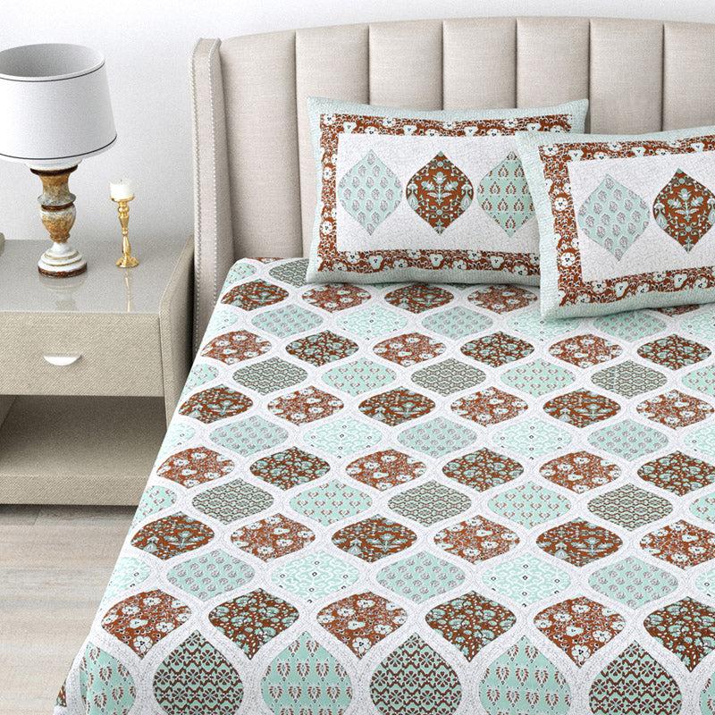 Buy Sapphie Ethnic Bedsheet - Green & Brown Bedsheets from Vaaree