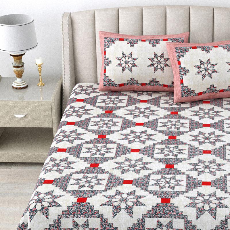 Buy Astrid Stellar Bedsheet - Grey & Red Bedsheets from Vaaree