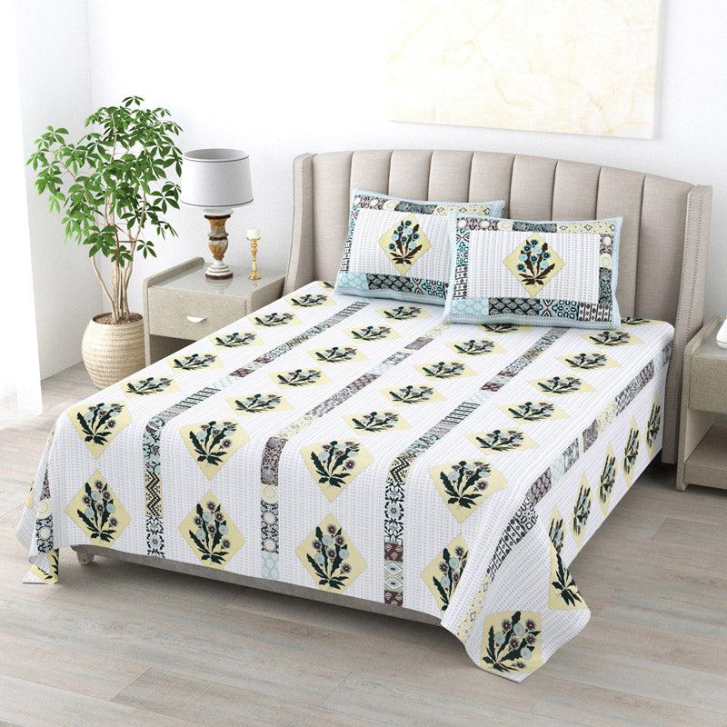 Buy Jaliz Floral Bedsheet - White & Grey Bedsheets from Vaaree