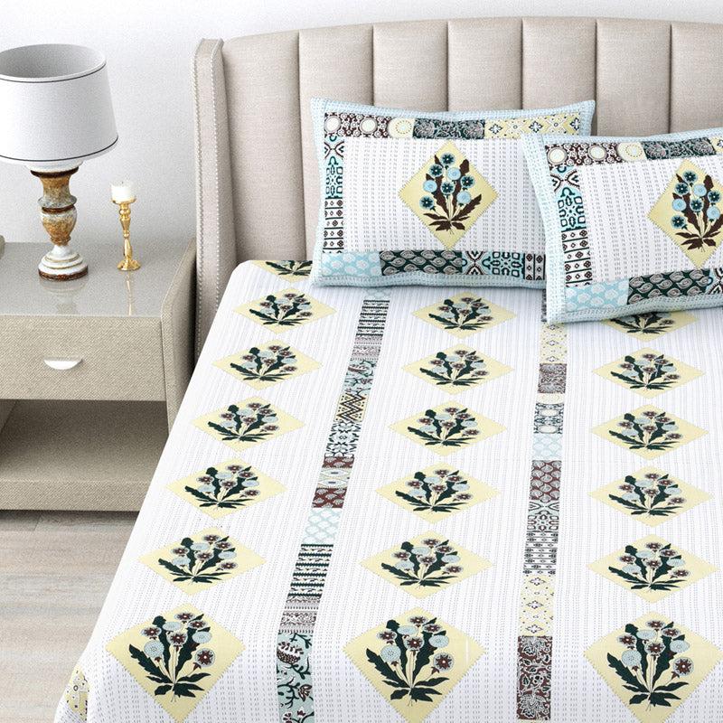 Buy Jaliz Floral Bedsheet - White & Grey Bedsheets from Vaaree