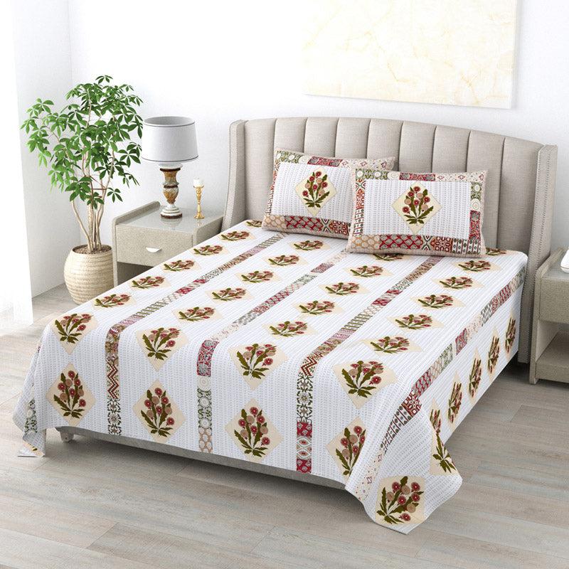 Buy Jaliz Floral Bedsheet - White & Red Bedsheets from Vaaree