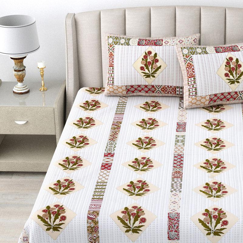 Buy Jaliz Floral Bedsheet - White & Red Bedsheets from Vaaree