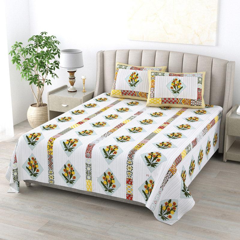 Buy Jaliz Floral Bedsheet - White & Yellow Bedsheets from Vaaree