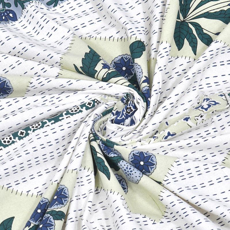 Buy Jaliz Floral Bedsheet - White & Blue Bedsheets from Vaaree