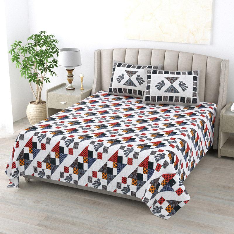 Buy Saskia Abstract Bedsheet - Grey & Red Bedsheets from Vaaree