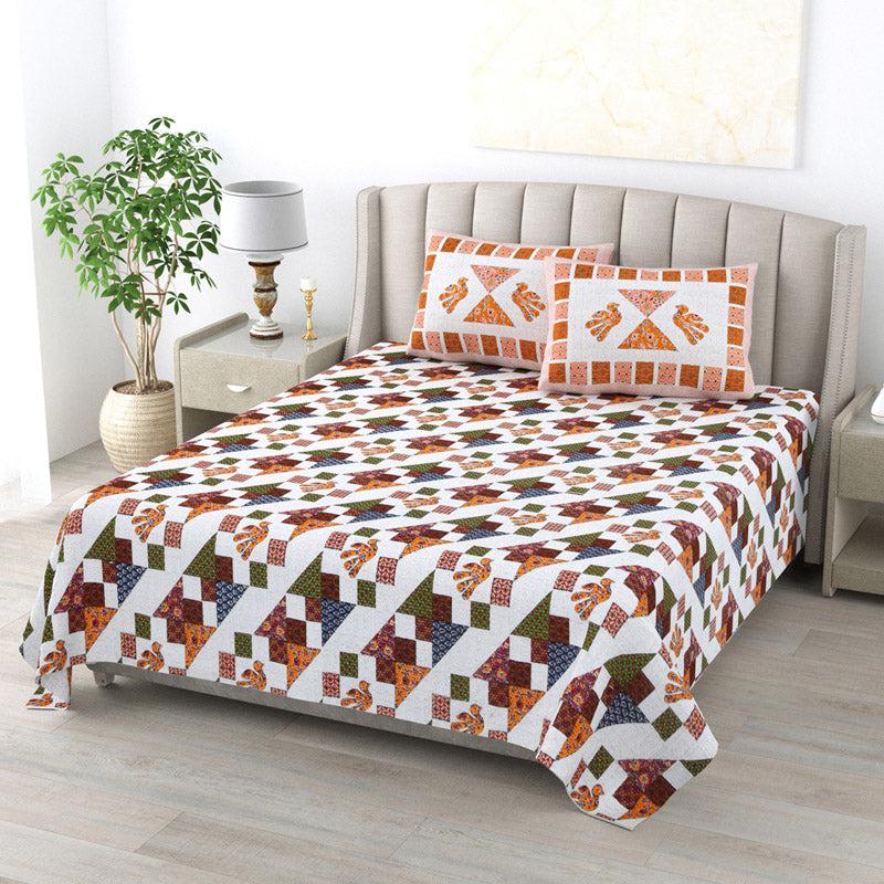 Buy Saskia Abstract Bedsheet - Orange & White Bedsheets from Vaaree