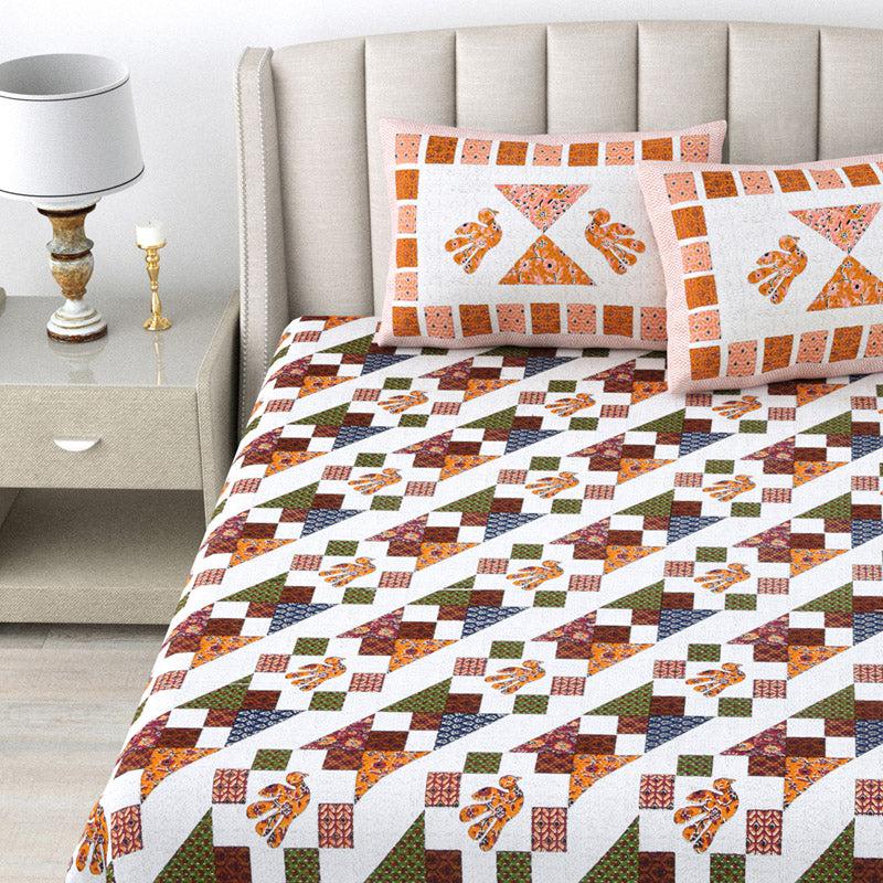 Buy Saskia Abstract Bedsheet - Orange & White Bedsheets from Vaaree