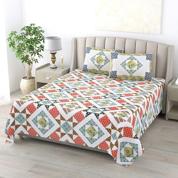 Buy Avalon Geometric Bedsheet - Red & Yellow Bedsheets from Vaaree