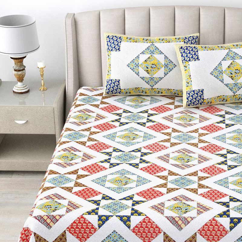 Buy Avalon Geometric Bedsheet - Red & Yellow Bedsheets from Vaaree