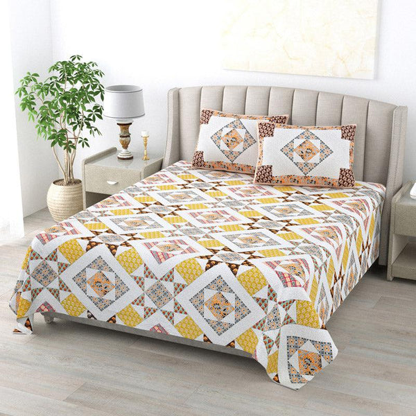 Buy Avalon Geometric Bedsheet - Yellow & Brown Bedsheets from Vaaree