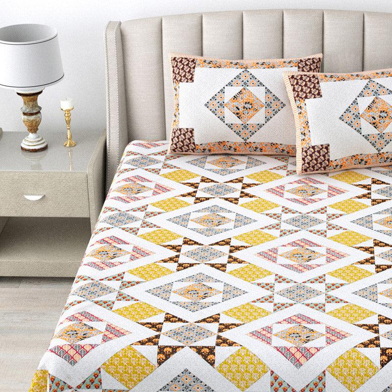 Buy Avalon Geometric Bedsheet - Yellow & Brown Bedsheets from Vaaree