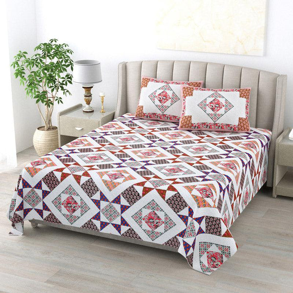 Buy Avalon Geometric Bedsheet - Grey & Peach Bedsheets from Vaaree