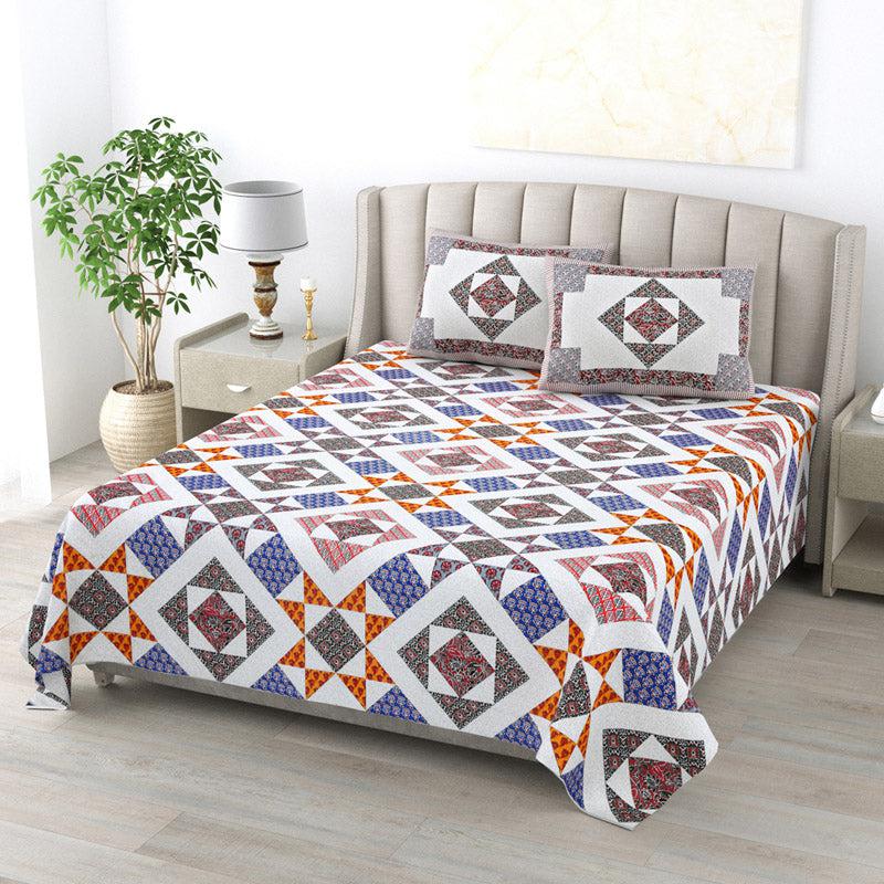 Buy Avalon Geometric Bedsheet - Blue & Grey Bedsheets from Vaaree