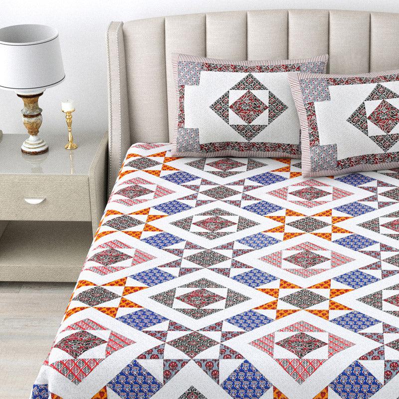 Buy Avalon Geometric Bedsheet - Blue & Grey Bedsheets from Vaaree