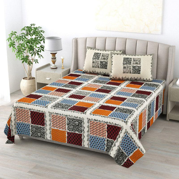 Buy Lana Geometric Bedsheet - Orange & Grey Bedsheets from Vaaree