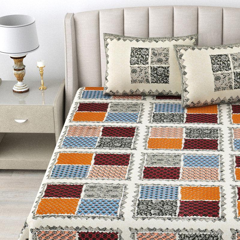 Buy Lana Geometric Bedsheet - Orange & Grey Bedsheets from Vaaree