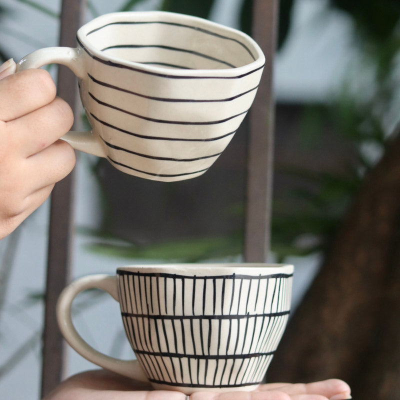 Buy Jury Stripe Ceramic Cup (220 ML) - Set of Two Mug & Tea Cup from Vaaree