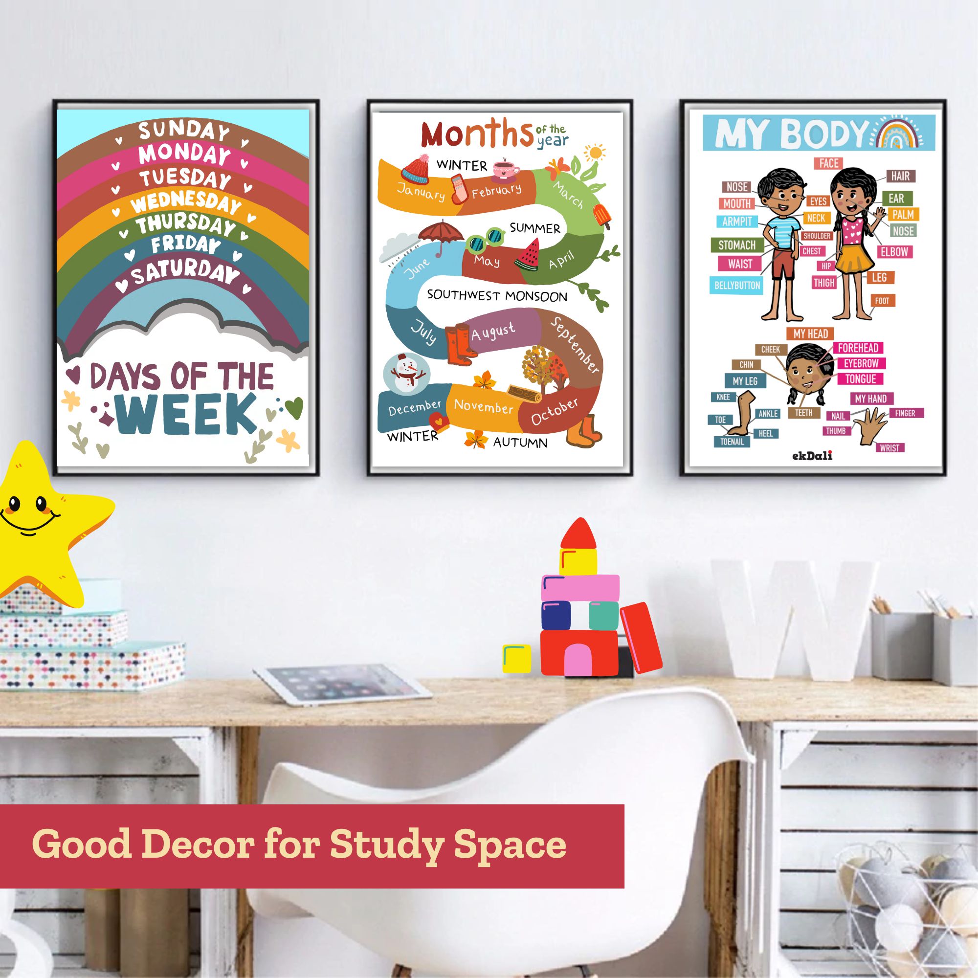 Buy Fun Learn Wall Poster - Set of Eight Wall Poster from Vaaree