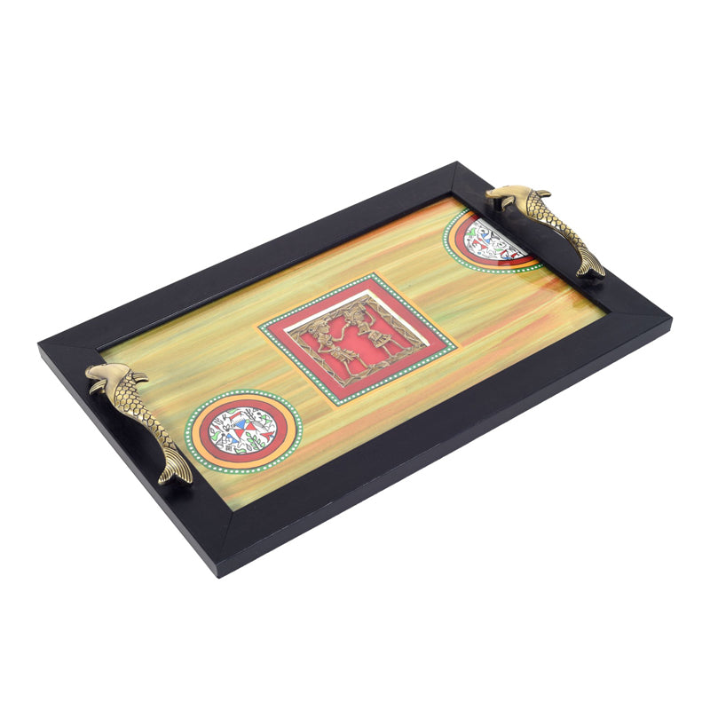 Serving Tray - Hunter Green Dhokra Serving Tray