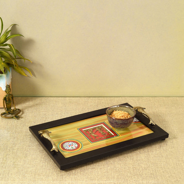 Serving Tray - Hunter Green Dhokra Serving Tray