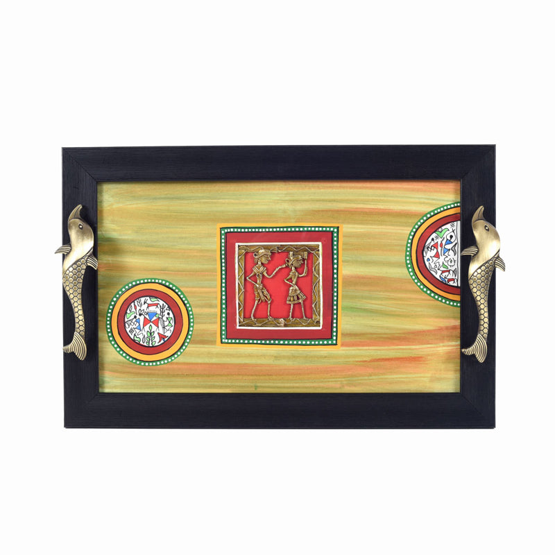 Serving Tray - Hunter Green Dhokra Serving Tray