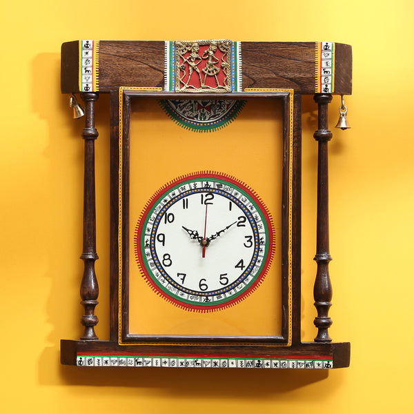 Buy Inba Handcrafted Warli Wall Clock - Yellow Wall Clock from Vaaree