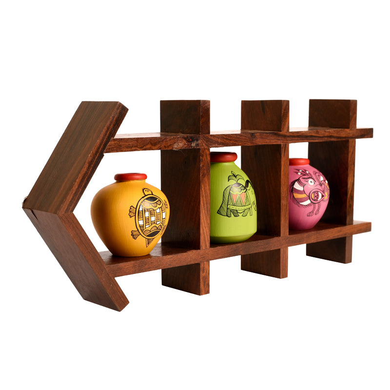 Buy Triva Handcrafted Wall Shelf With Madhubani Vase - Four Piece Set Vase from Vaaree