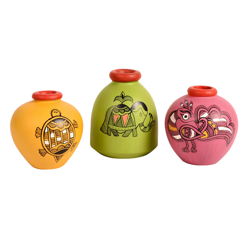 Vase - Triva Handcrafted Wall Shelf With Madhubani Vase - Four Piece Set