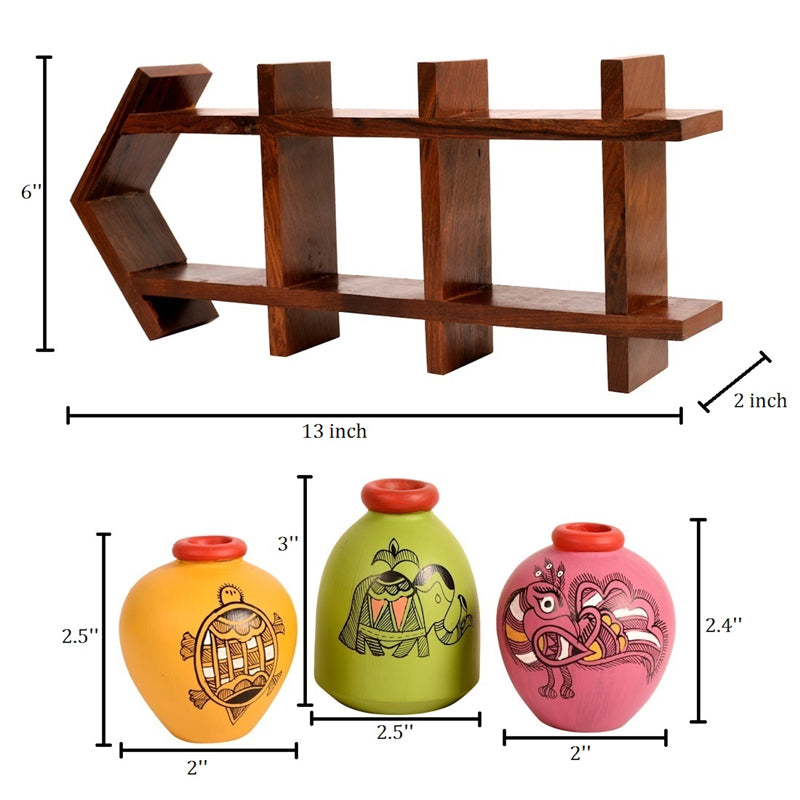 Buy Triva Handcrafted Wall Shelf With Madhubani Vase - Four Piece Set Vase from Vaaree