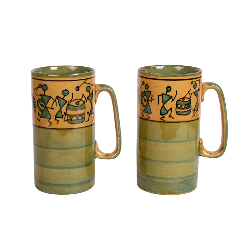 Mug & Tea Cup - Warli Sip Ceramic Mug (300 ML) - Set Of Two