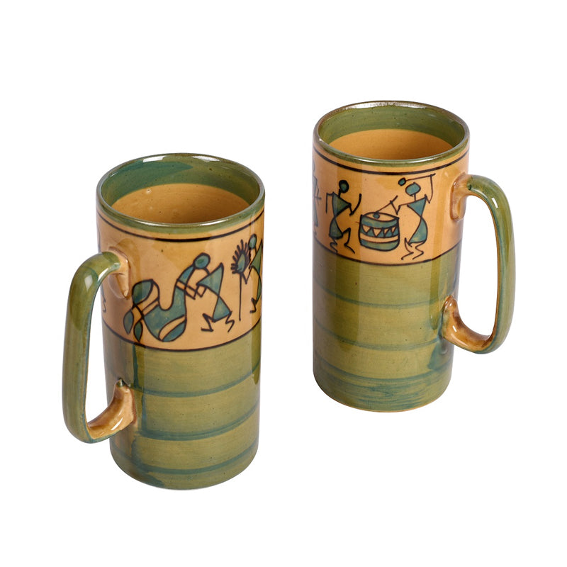 Mug & Tea Cup - Warli Sip Ceramic Mug (300 ML) - Set Of Two