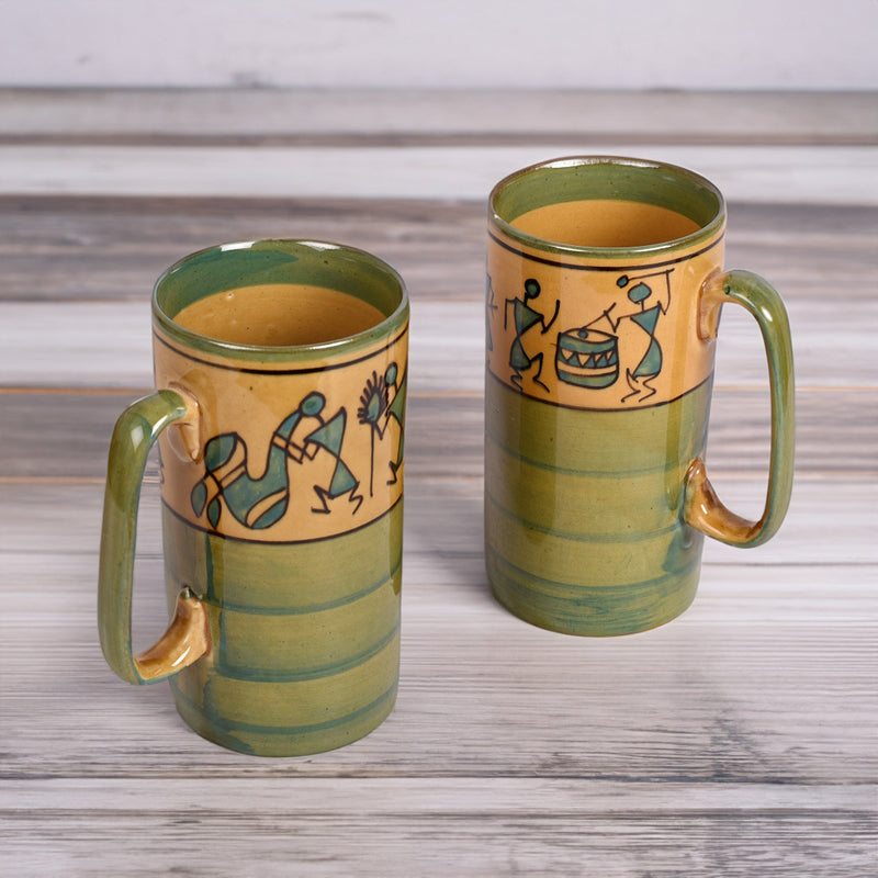 Buy Warli Sip Ceramic Mug (300 ML) - Set Of Two Mug & Tea Cup from Vaaree