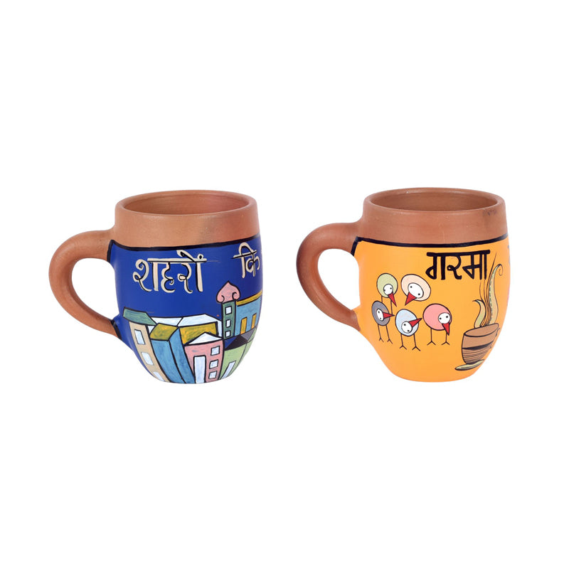 Mug & Tea Cup - Urban Chai Handpainted Earthan Cup (175 ML) - Set Of Two