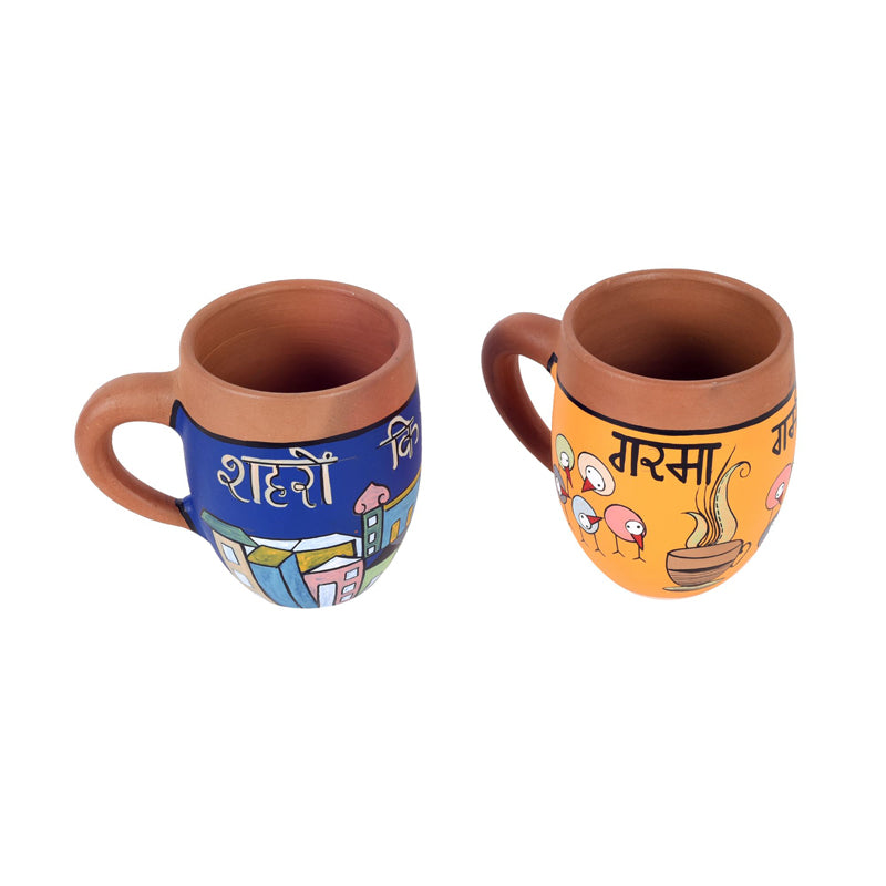 Mug & Tea Cup - Urban Chai Handpainted Earthan Cup (175 ML) - Set Of Two