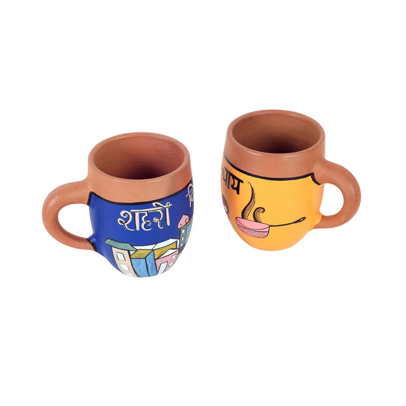 Mug & Tea Cup - Urban Chai Handpainted Earthan Cup (175 ML) - Set Of Two