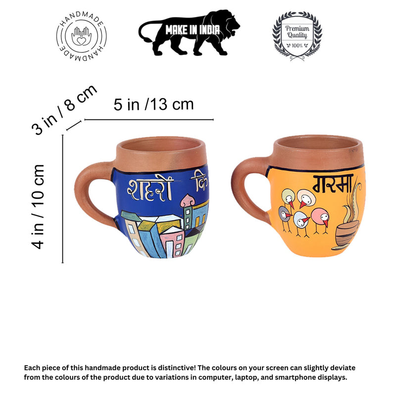 Mug & Tea Cup - Urban Chai Handpainted Earthan Cup (175 ML) - Set Of Two