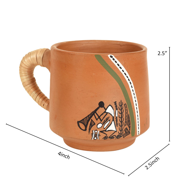 Mug & Tea Cup - Tribal Sip Cup With Caned Handle (150 ML) - Sett Of Six