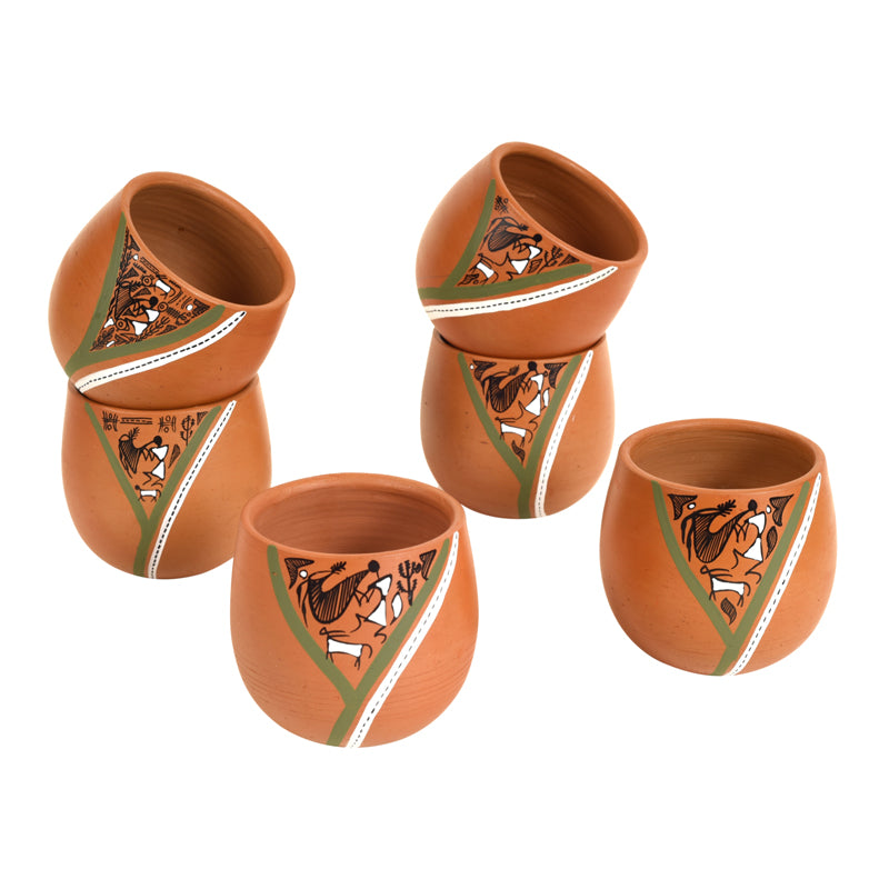 Mug & Tea Cup - Warli Beauty Earthen Khullad (150 ML) - Set Of Six