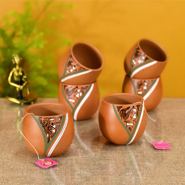 Mug & Tea Cup - Warli Beauty Earthen Khullad (150 ML) - Set Of Six