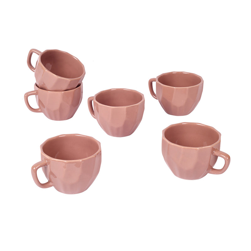 Mug & Tea Cup - Frisa Pink Ceramic Cup (150 ML) - Set Of Six