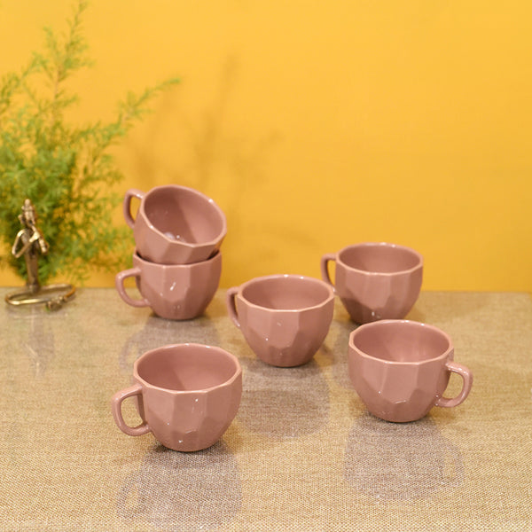 Mug & Tea Cup - Frisa Pink Ceramic Cup (150 ML) - Set Of Six