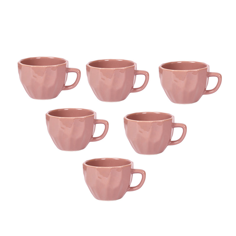 Mug & Tea Cup - Frisa Pink Ceramic Cup (150 ML) - Set Of Six