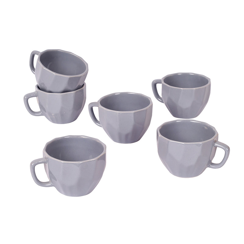 Mug & Tea Cup - Frisa Grey Ceramic Cup (150 ML) - Set Of Six