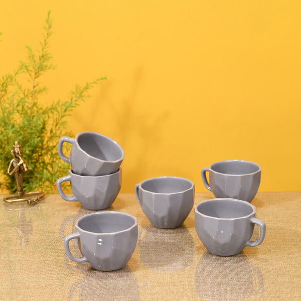 Mug & Tea Cup - Frisa Grey Ceramic Cup (150 ML) - Set Of Six