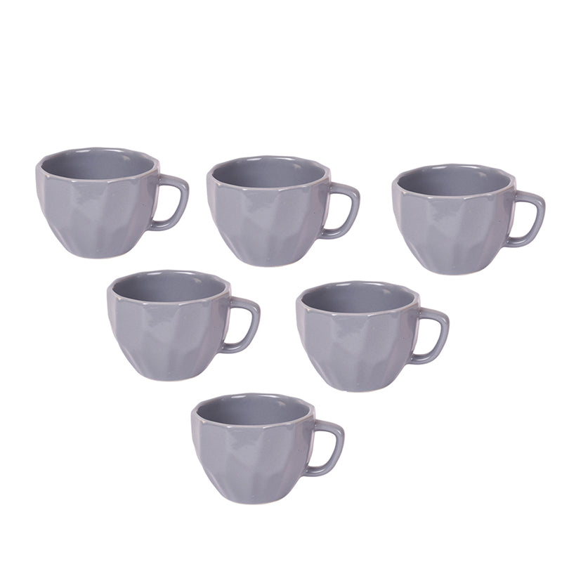 Mug & Tea Cup - Frisa Grey Ceramic Cup (150 ML) - Set Of Six