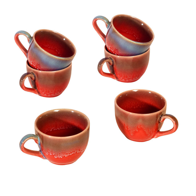 Buy Indrashish Ceramic Cup (150 ML) - Set of Six Tea Cup & Saucer from Vaaree